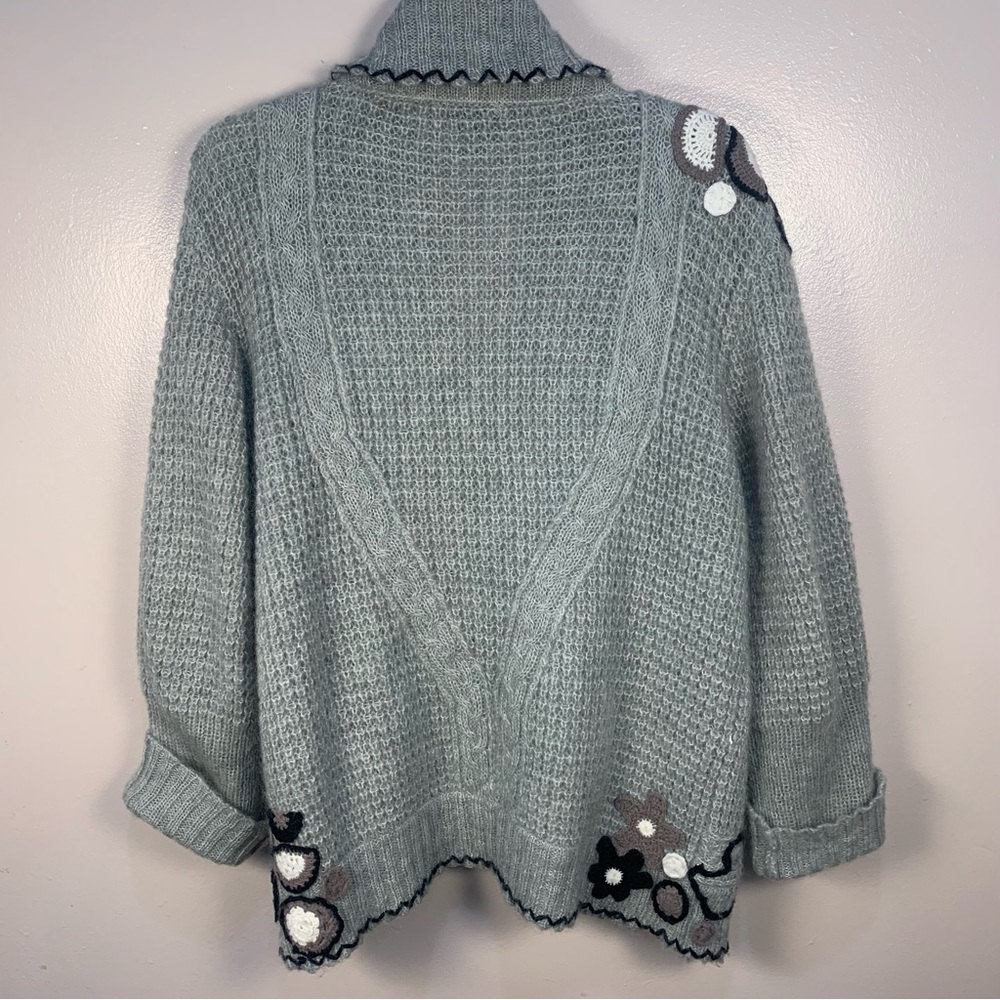 VTG Tally Ho Mohair Floral Appliqué Toggle Button Cardigan Sweater - Picture 14 of 15